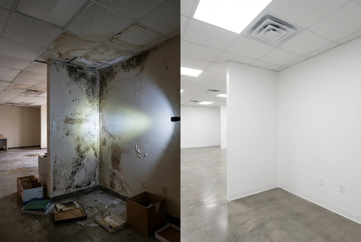 Mold Testing & Lab Reporting restoration — commercial office space of Tudor home in Franklin Lakes, NJ