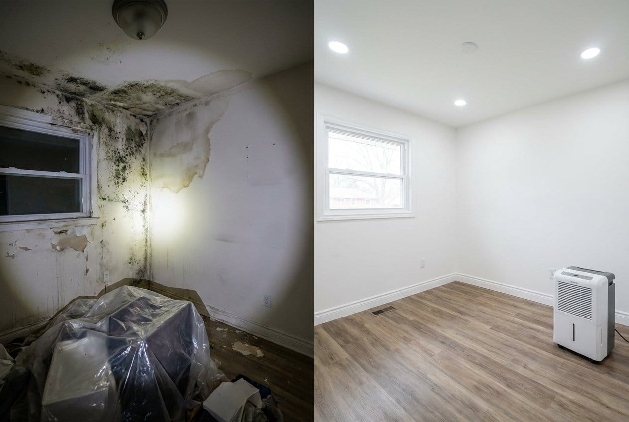 Before and after mold testing & lab reporting in Franklin Lakes two-story residence bedroom