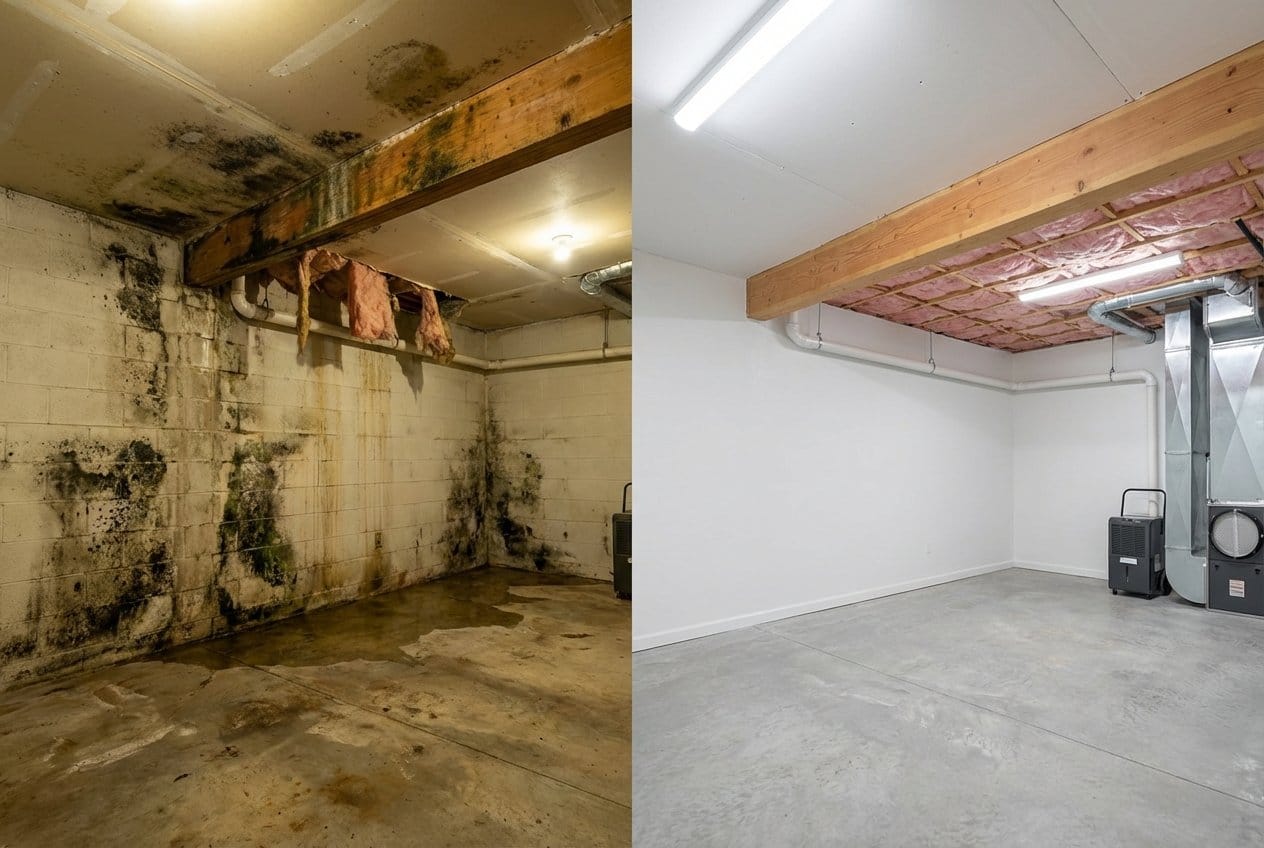 Mold Removal & Remediation before and after in garage, Franklin Lakes NJ