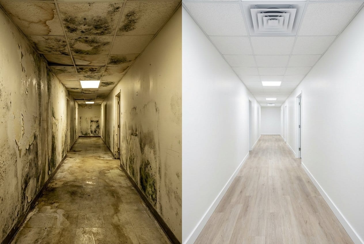 Black Mold Removal before and after in hallway, Franklin Lakes NJ