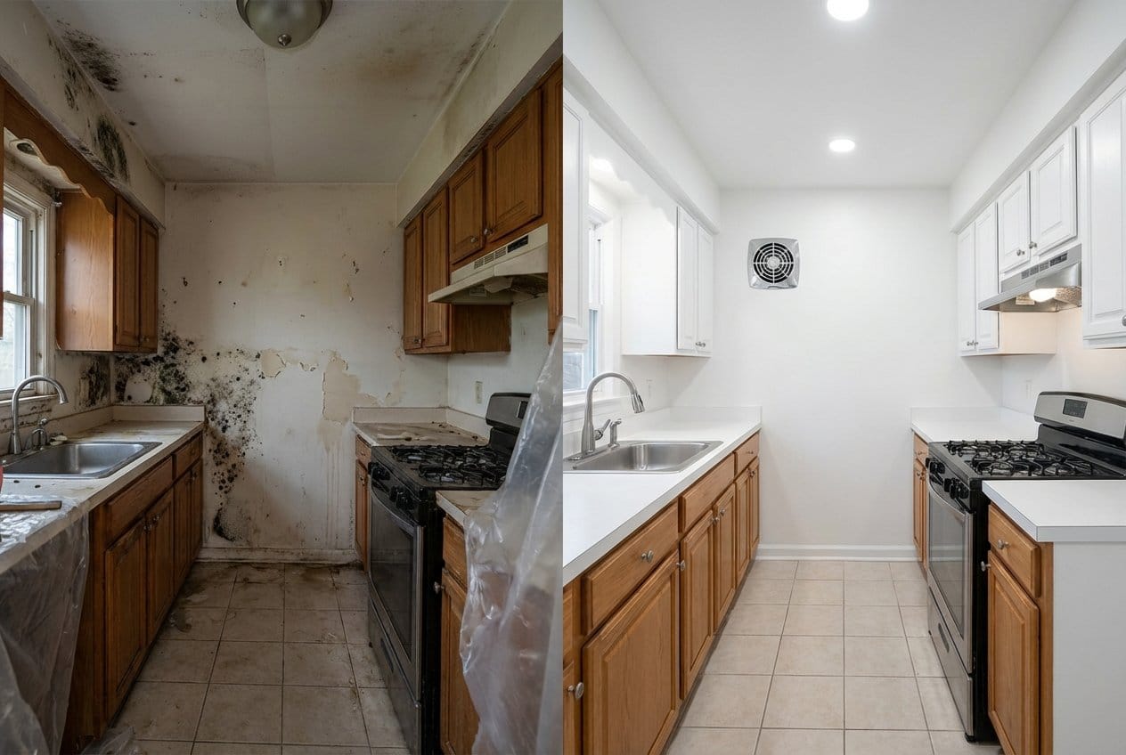 Basement & Foundation Mold Removal restoration — home kitchen of two-story residence in Franklin Lakes, NJ