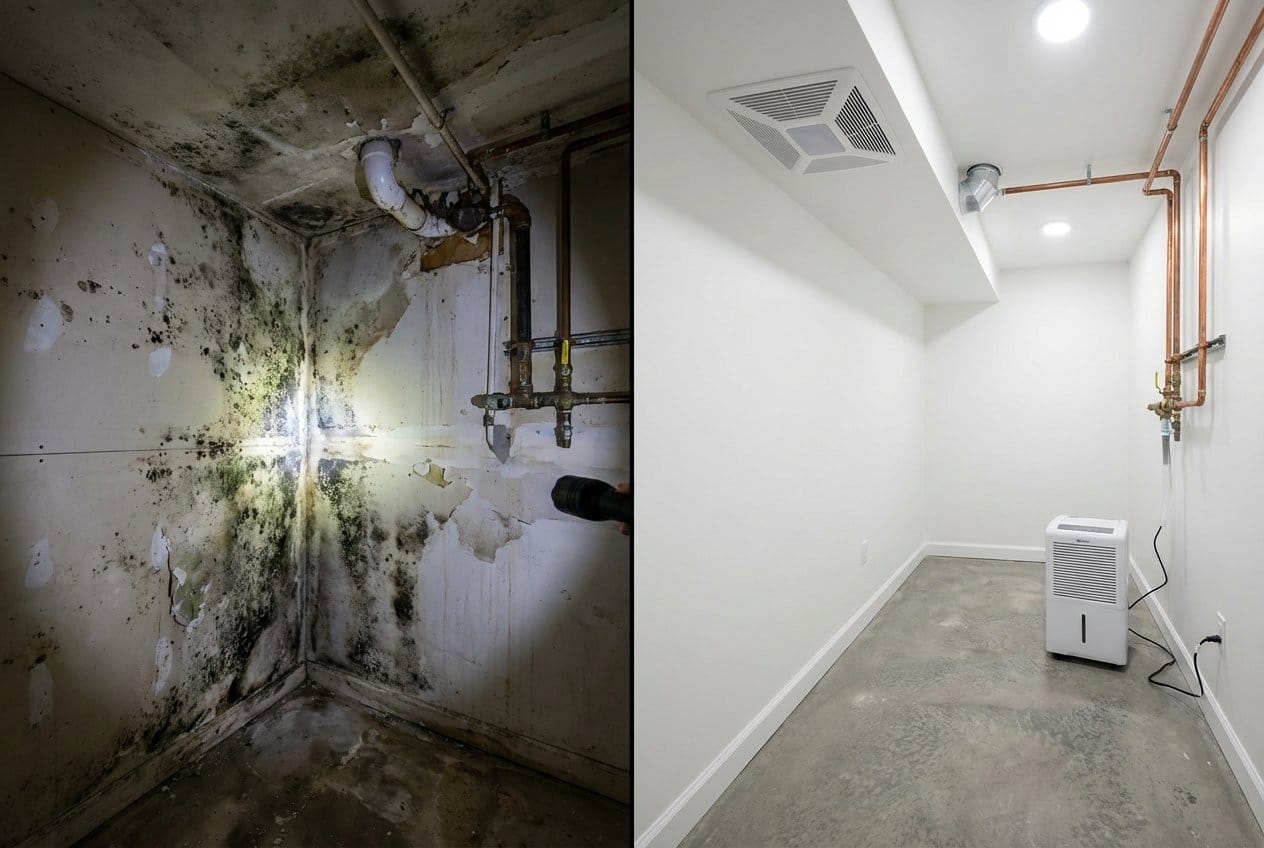 Humidity & Moisture Control Solution restoration — utility room of private residence in Franklin Lakes, NJ