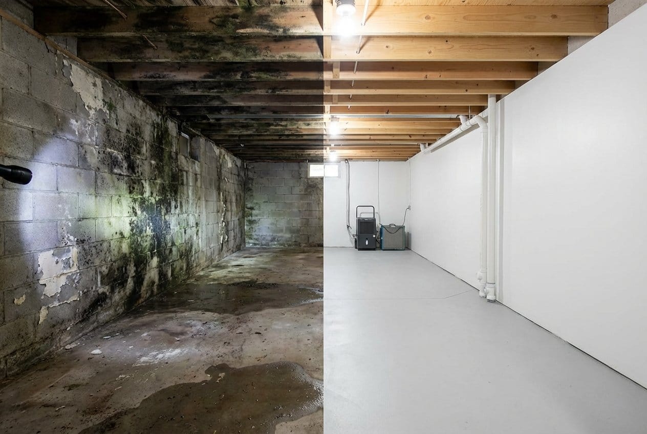 Franklin Lakes Mold Removal residential basement restoration before and after in Franklin Lakes