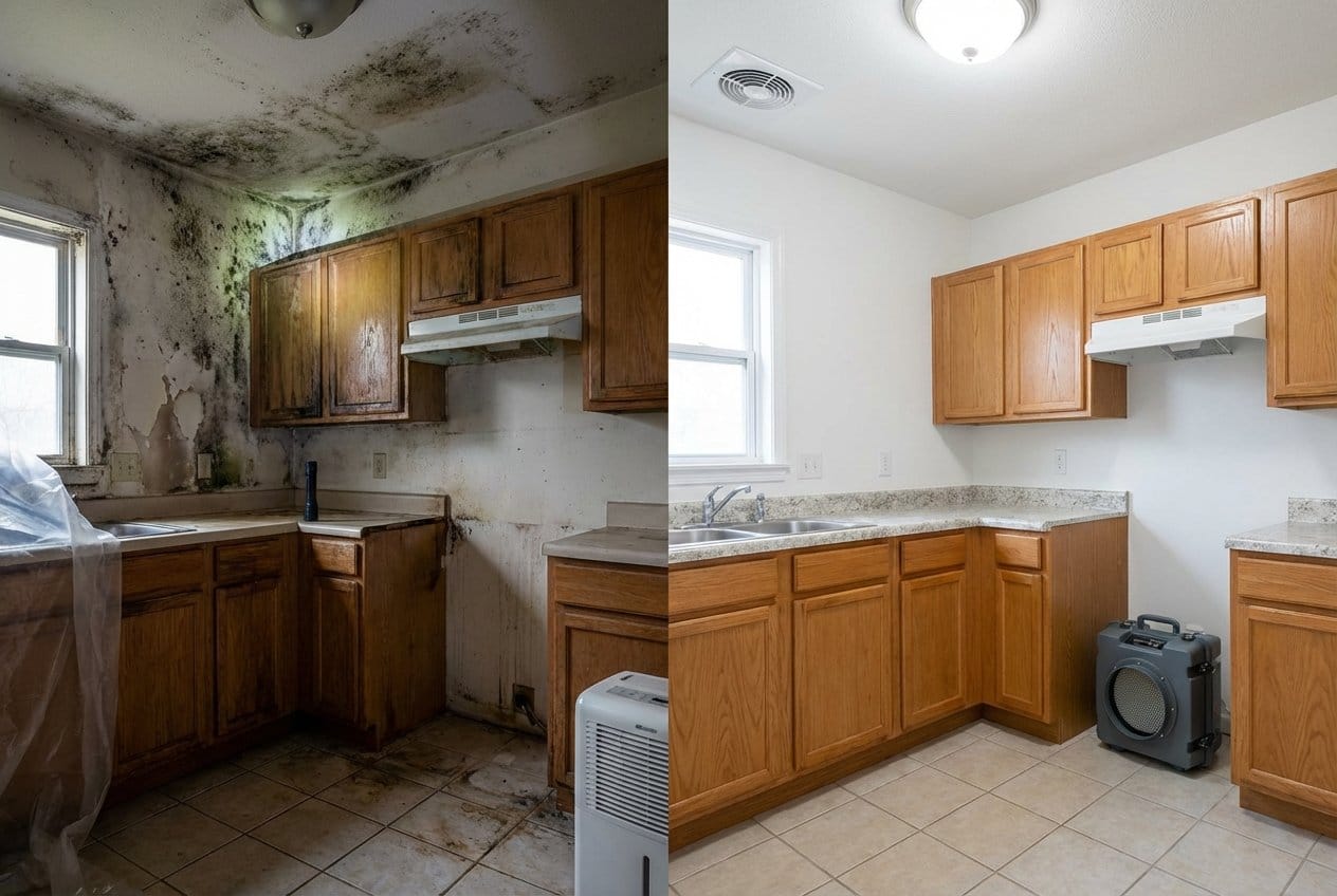 Franklin Lakes Mold Removal home kitchen restoration before and after in Franklin Lakes