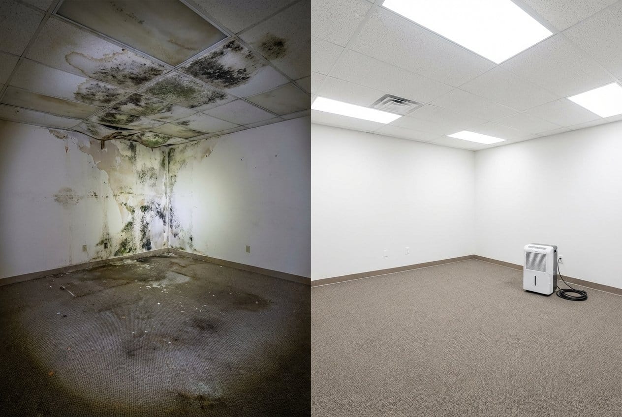 Franklin Lakes Mold Removal commercial office space restoration before and after in Franklin Lakes